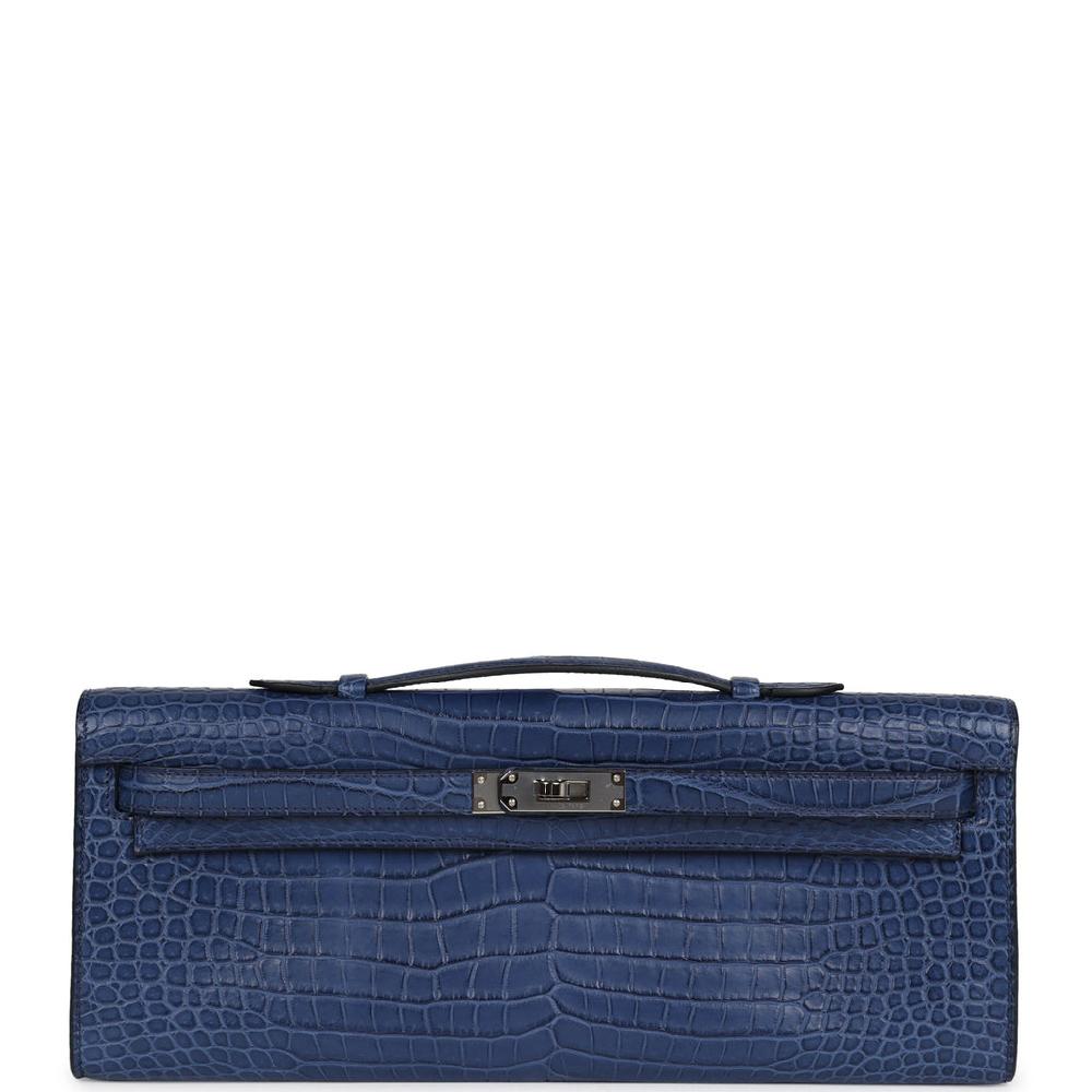 Hermes Kelly Cut Bleu De Malte Matte Porosus Crocodile Palladium Hardware