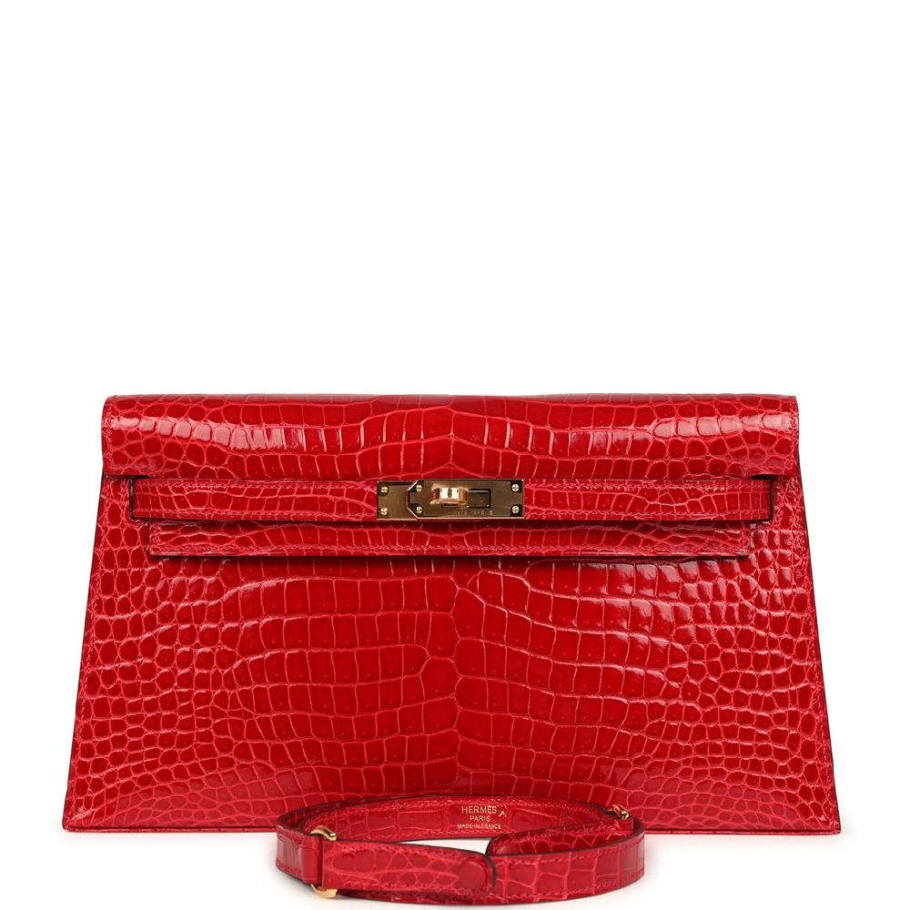 Hermes Kelly Elan Braise Shiny Porosus Crocodile Gold Hardware