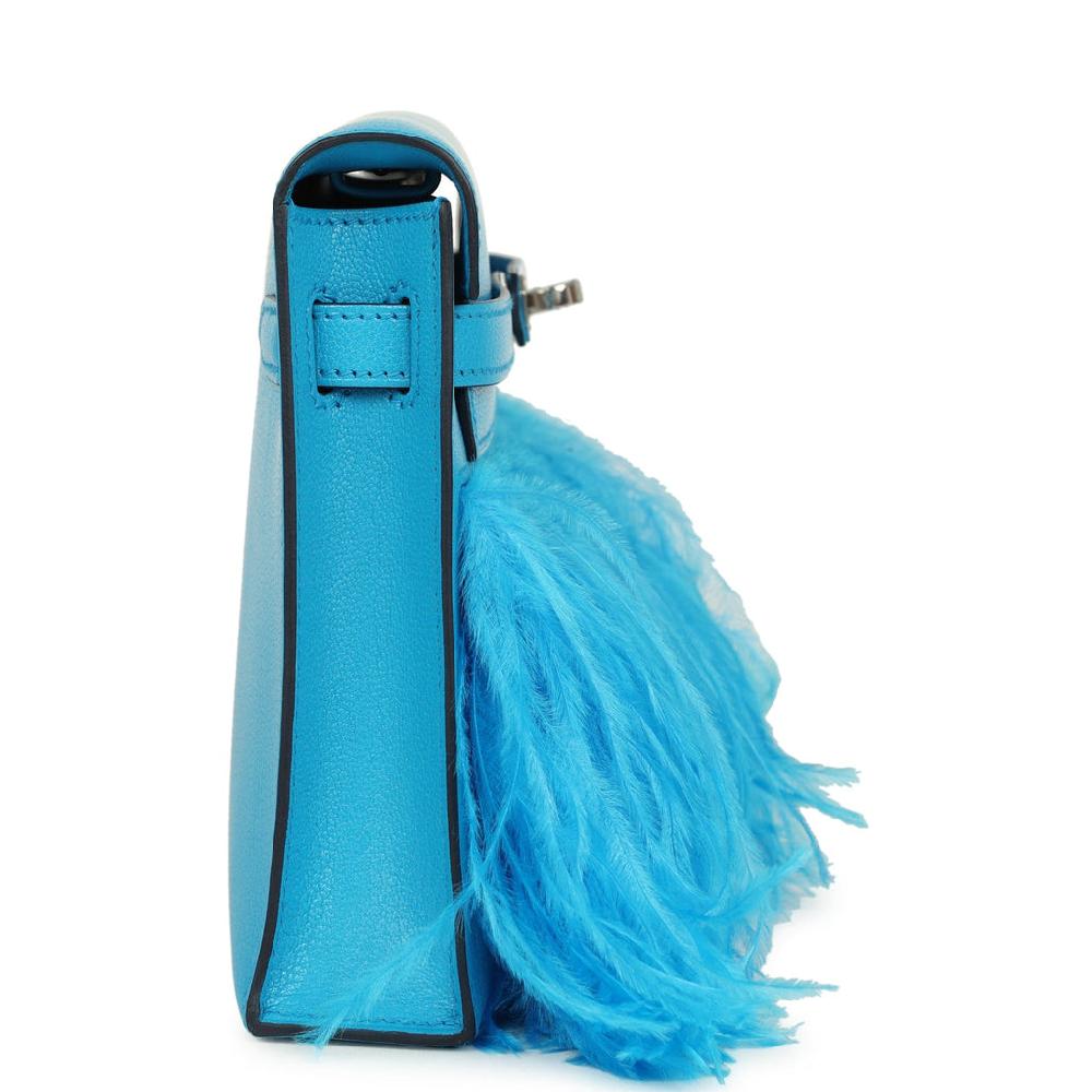 Hermes Kelly Elan Foile Bleu Frida Chevre Chamkila And Ostrich Feathers Palladium Hardware