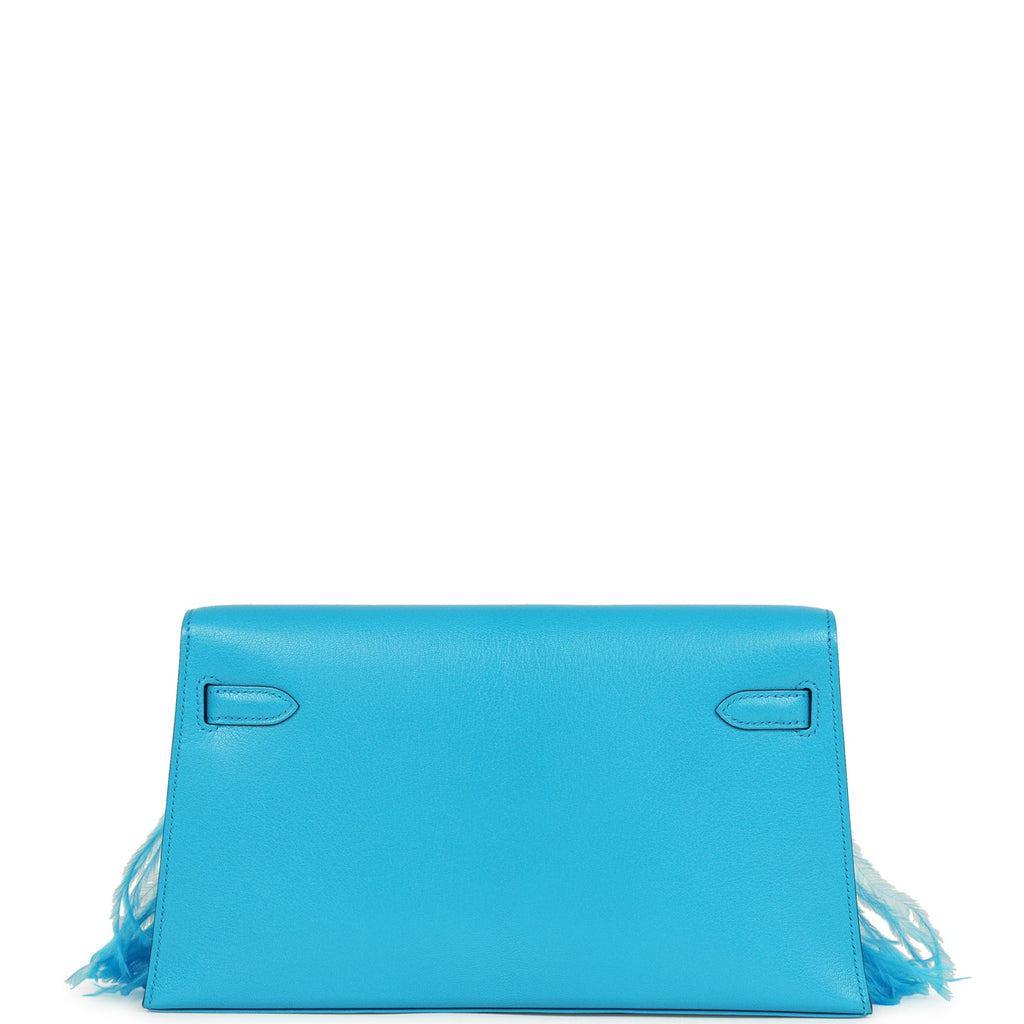 Hermes Kelly Elan Foile Bleu Frida Chevre Chamkila And Ostrich Feathers Palladium Hardware