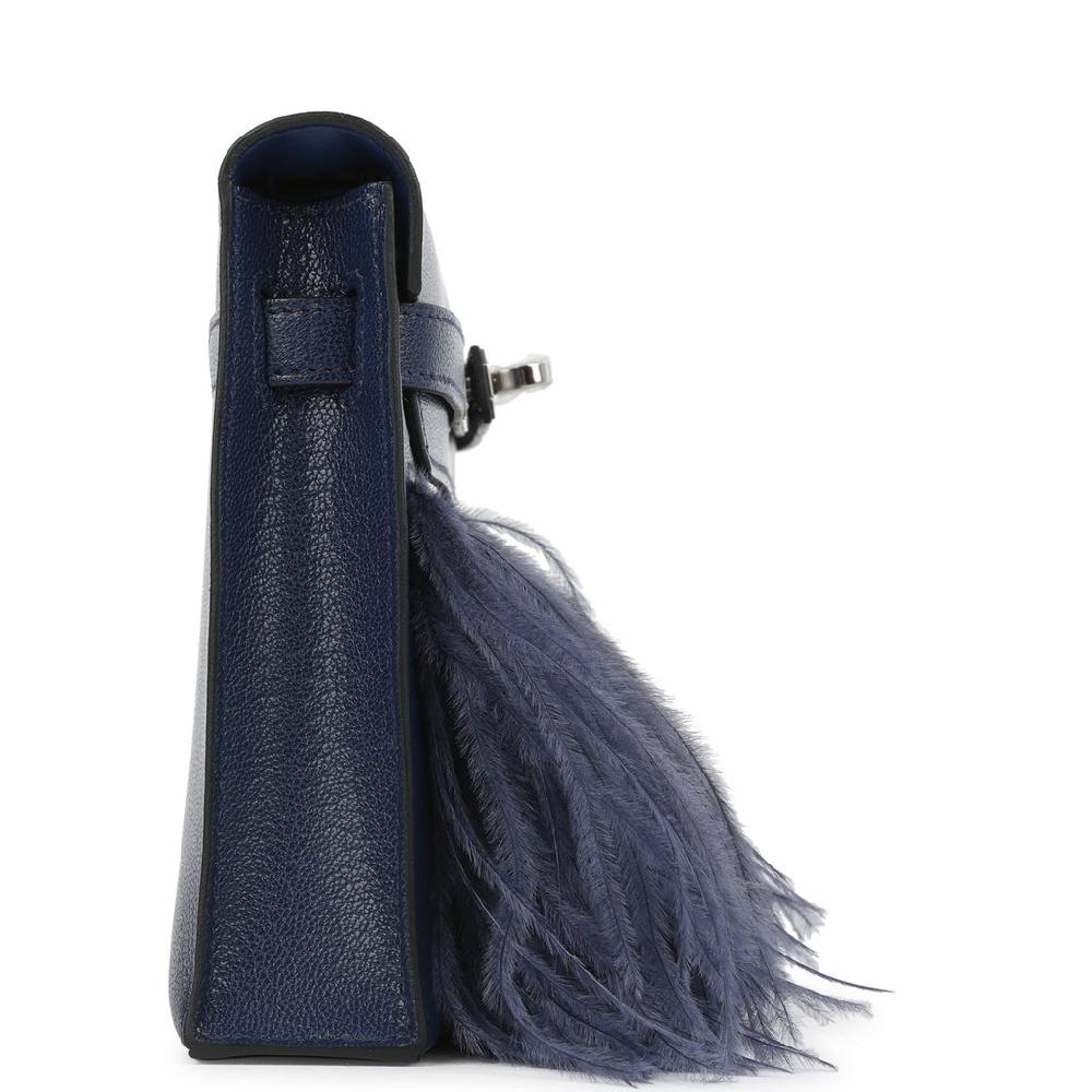 Hermes Kelly Elan Foile Bleu Saphir Chevre Chamkila And Ostrich Feathers Palladium Hardware
