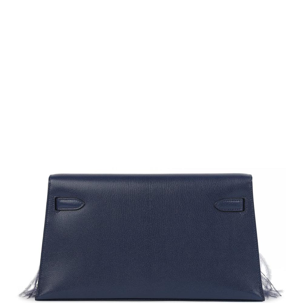 Hermes Kelly Elan Foile Bleu Saphir Chevre Chamkila And Ostrich Feathers Palladium Hardware