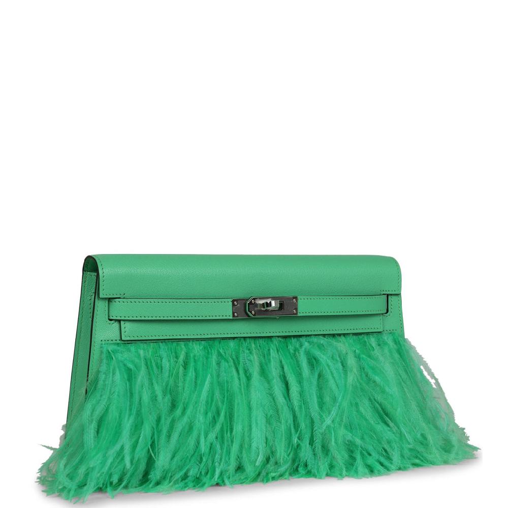 Hermes Kelly Elan Foile Vert Comics Chevre And Ostrich Feather Palladium Hardware
