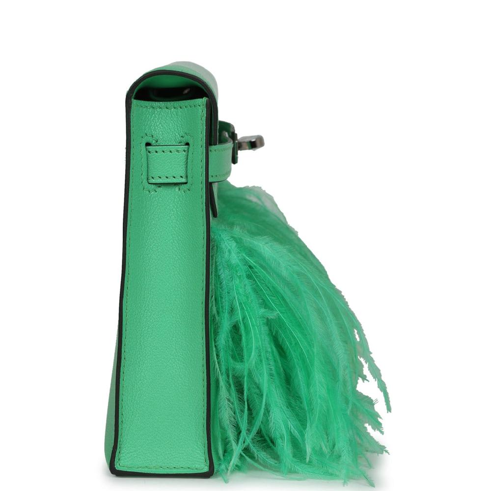 Hermes Kelly Elan Foile Vert Comics Chevre And Ostrich Feather Palladium Hardware