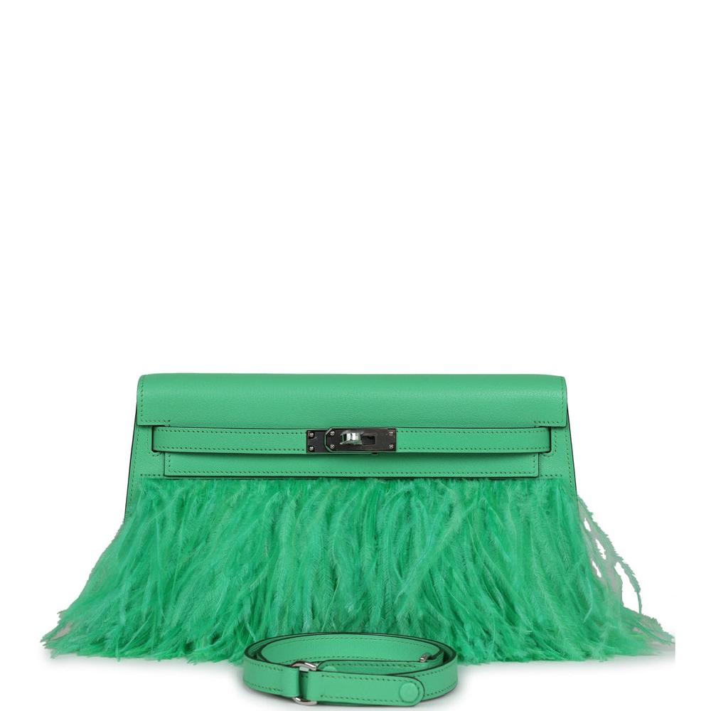 Hermes Kelly Elan Foile Vert Comics Chevre and Ostrich Feather Palladium Hardware