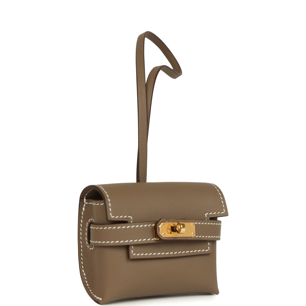 Hermes Kelly Festival Bag Charm Etoupe Swift Gold Hardware