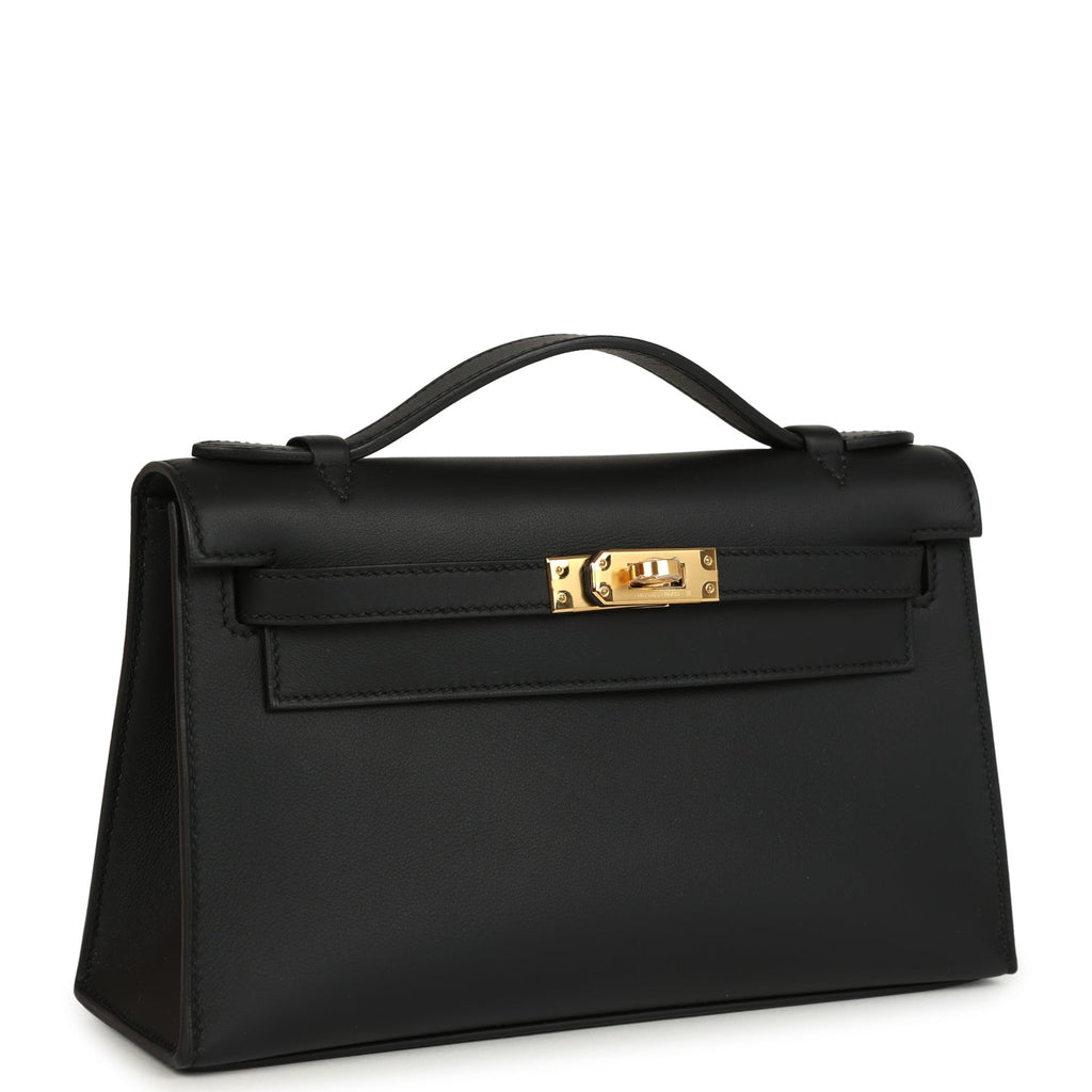 Hermes Kelly Pochette Black Swift Gold Hardware