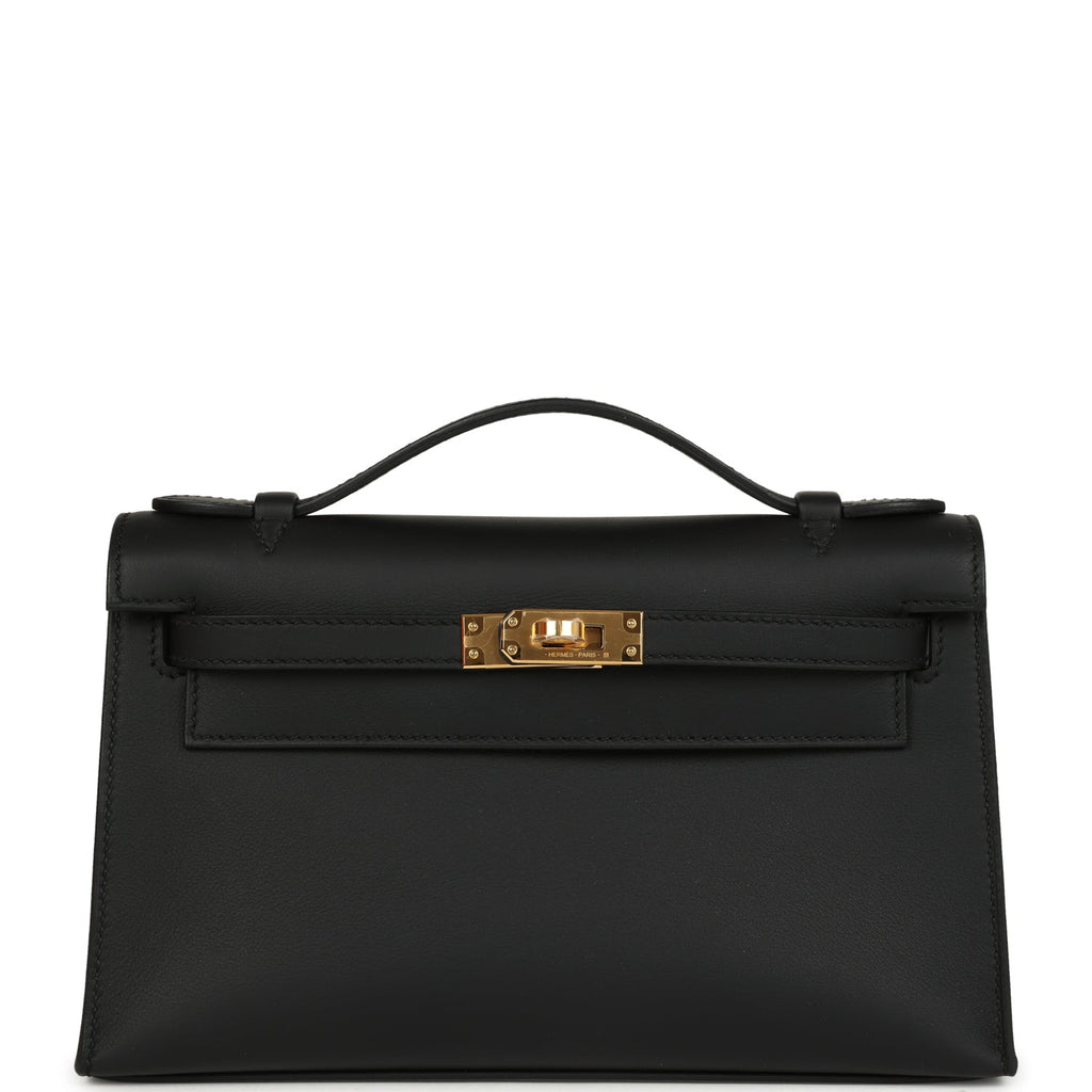 Hermes Kelly Pochette Black Swift Gold Hardware