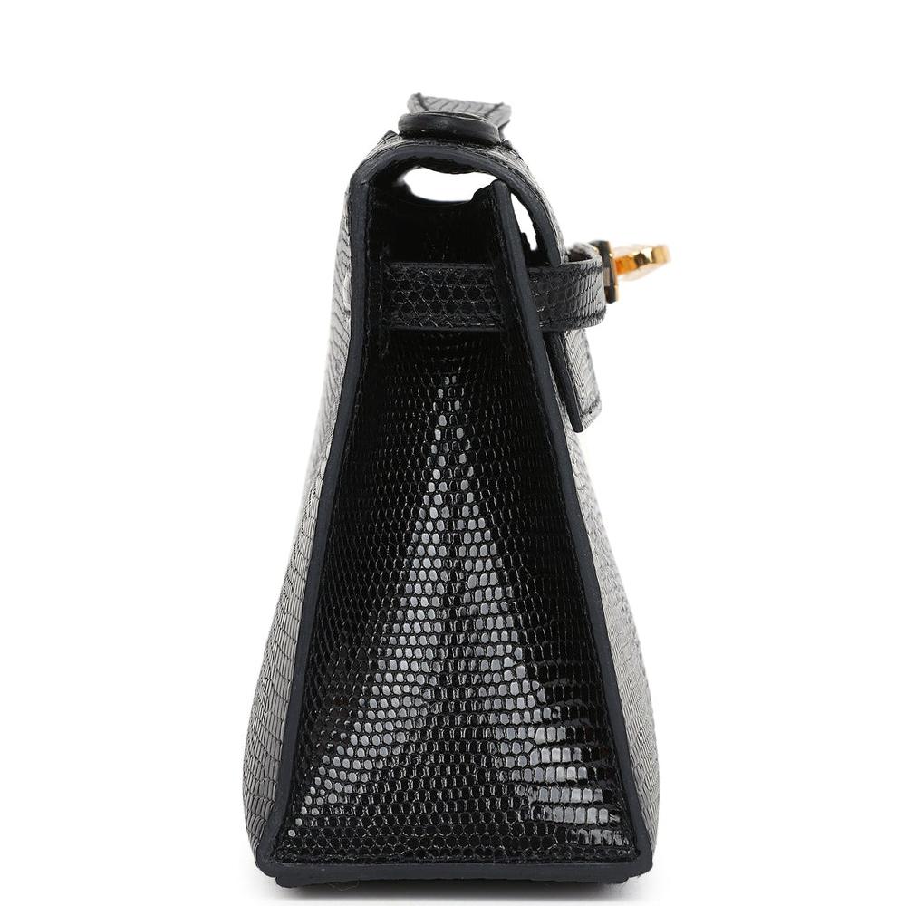 Hermes Kelly Pochette Black Varanus Niloticus Lizard Gold Hardware
