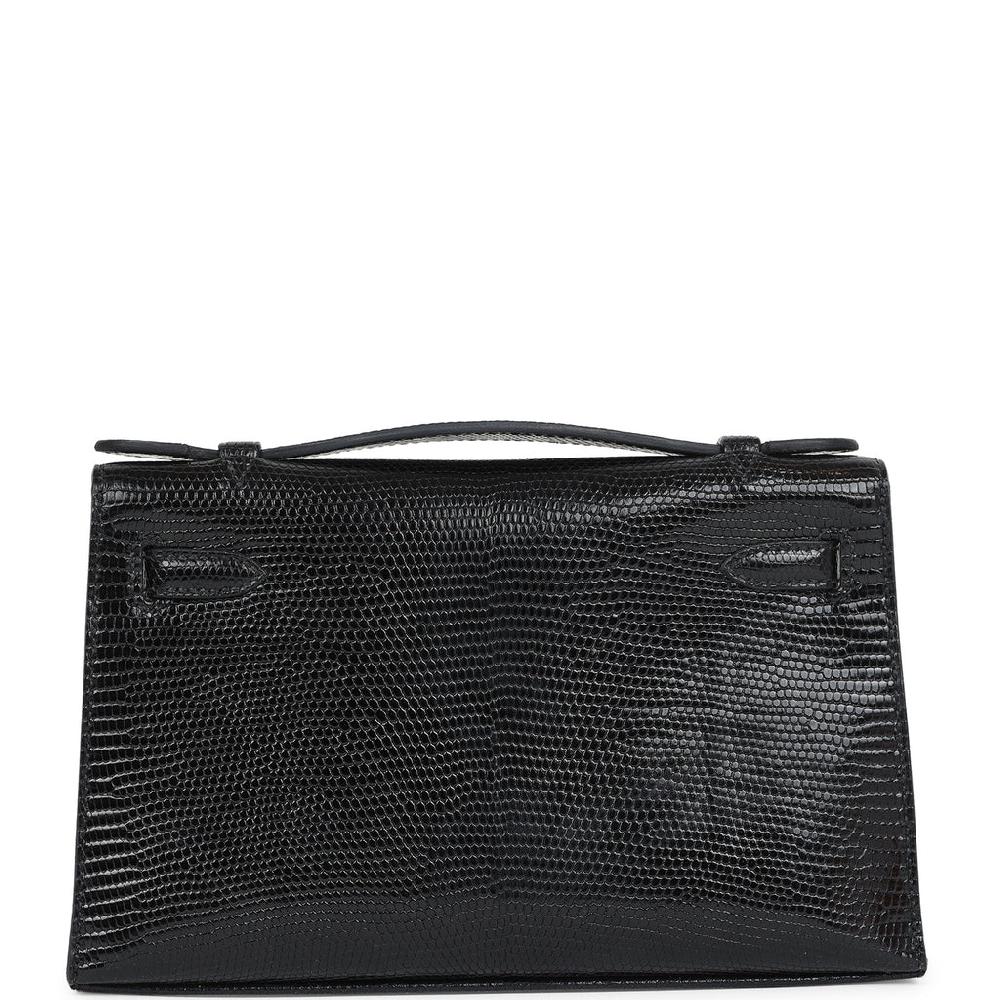 Hermes Kelly Pochette Black Varanus Niloticus Lizard Gold Hardware