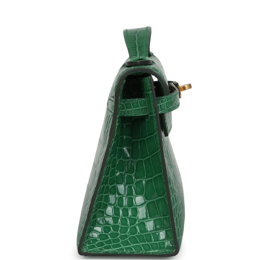 Hermes Kelly Pochette Cactus Shiny Alligator Gold Hardware