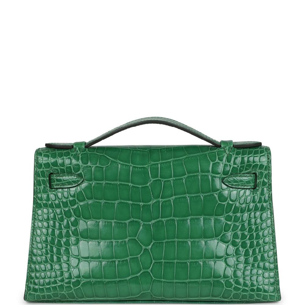 Hermes Kelly Pochette Cactus Shiny Alligator Gold Hardware