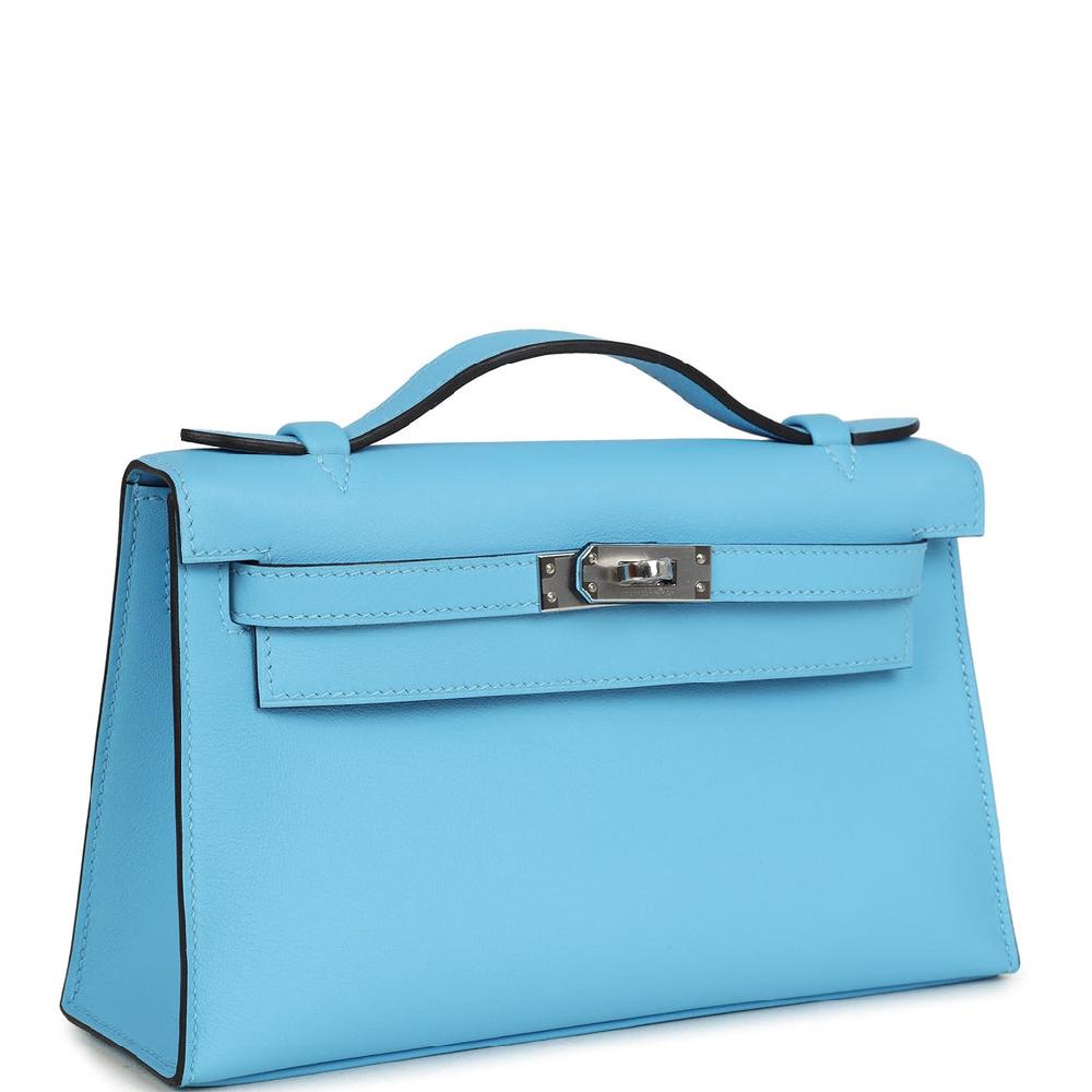 Hermes Kelly Pochette Celeste Swift Palladium Hardware