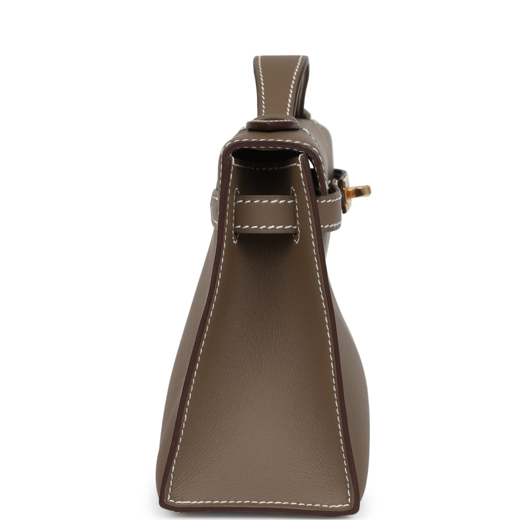 Hermes Kelly Pochette Etoupe Swift Gold Hardware