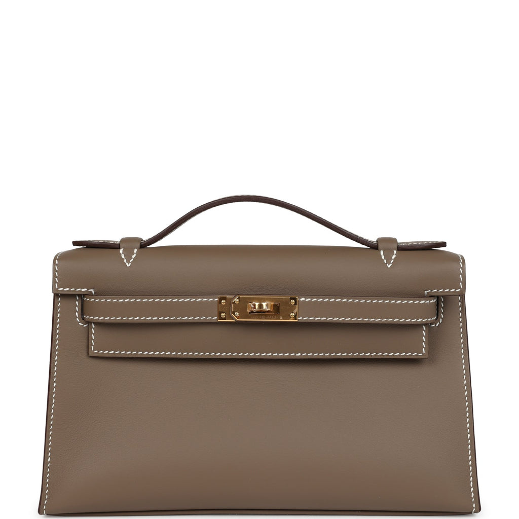 Hermes Kelly Pochette Etoupe Swift Gold Hardware