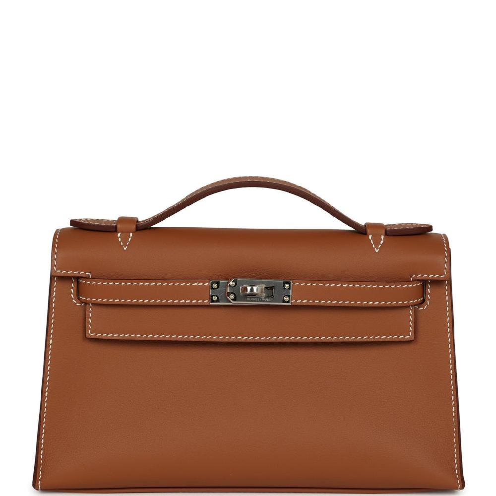 Hermes Kelly Pochette Gold Swift Palladium Hardware