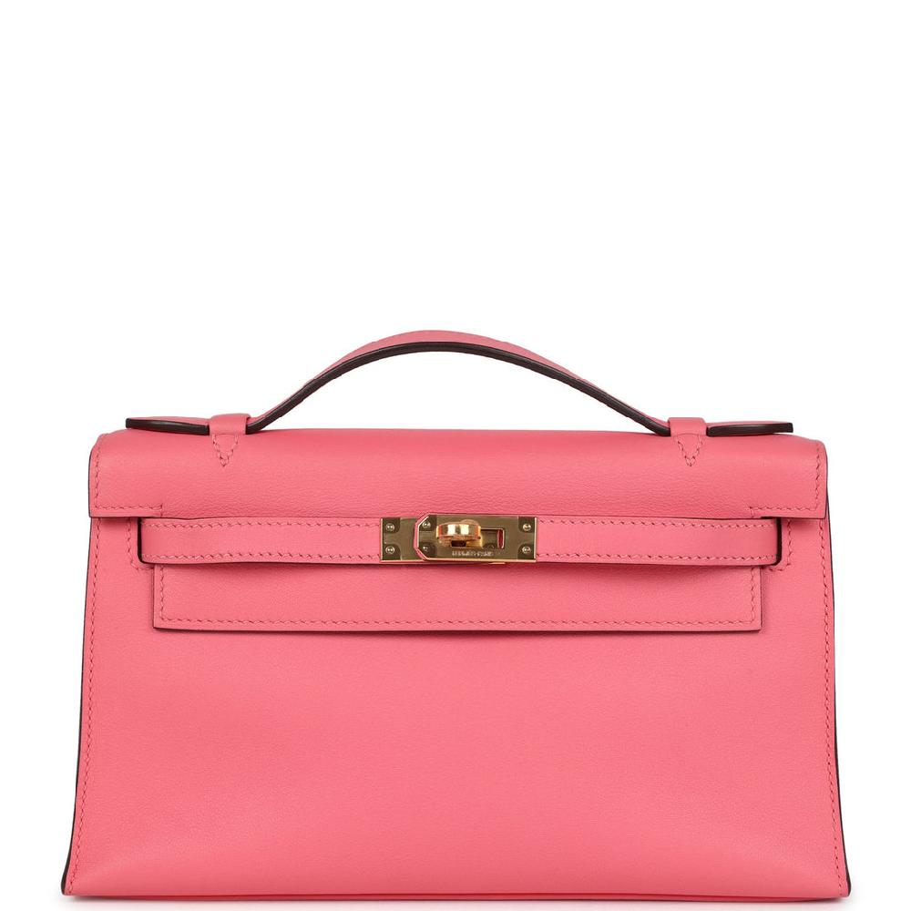 Hermes Kelly Pochette Rose Azalee Swift Gold Hardware