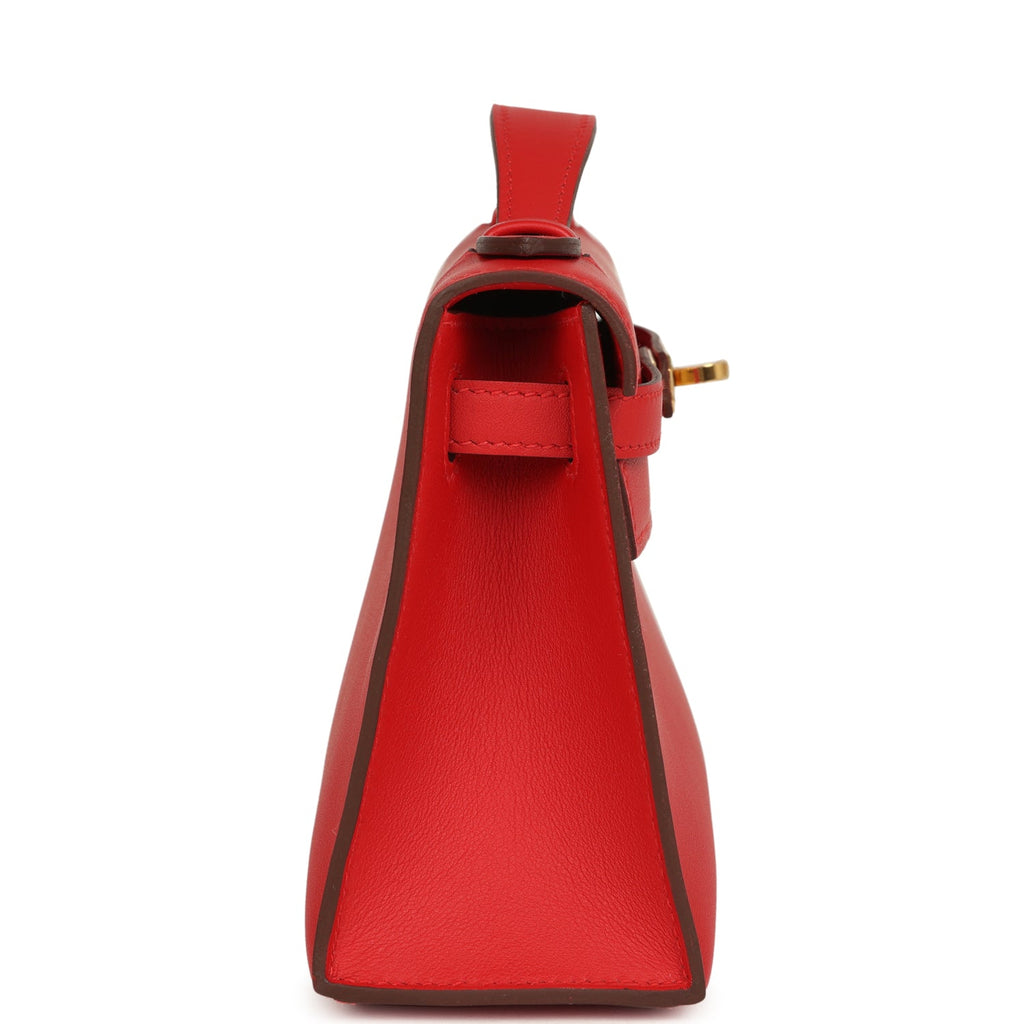 Hermes Kelly Pochette Rouge Radieux Swift Gold Hardware