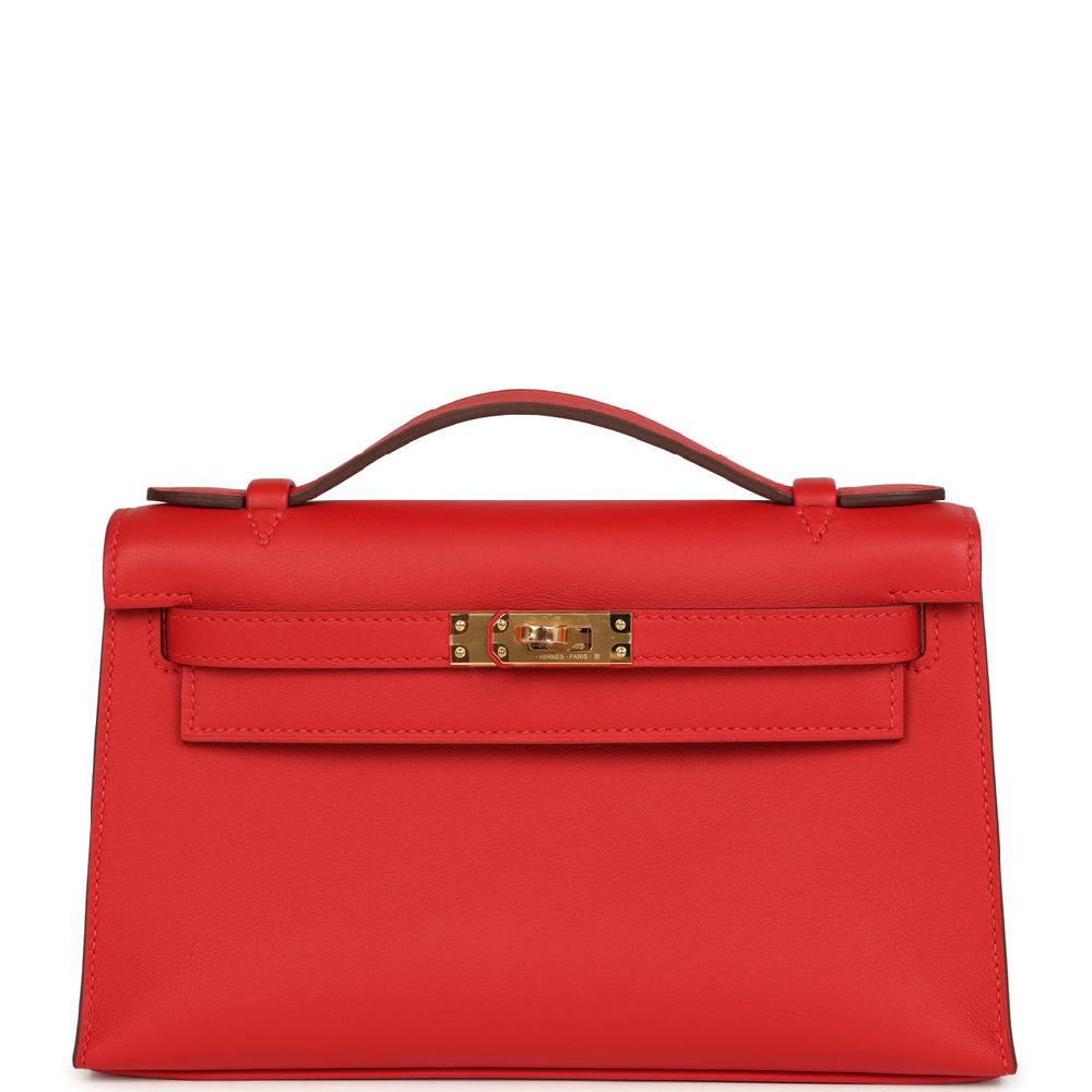 Hermes Kelly Pochette Rouge Radieux Swift Gold Hardware