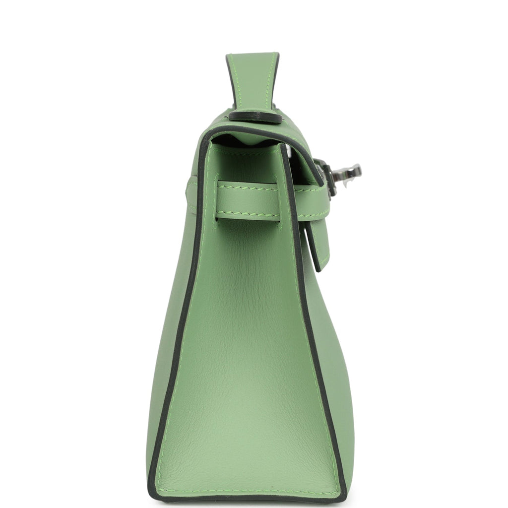 Hermes Kelly Pochette Vert Criquet Swift Palladium Hardware