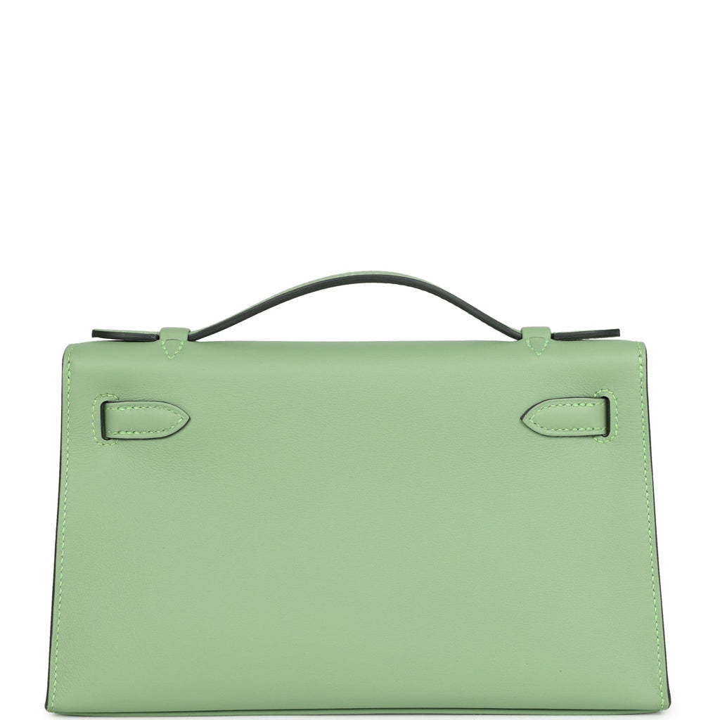 Hermes Kelly Pochette Vert Criquet Swift Palladium Hardware