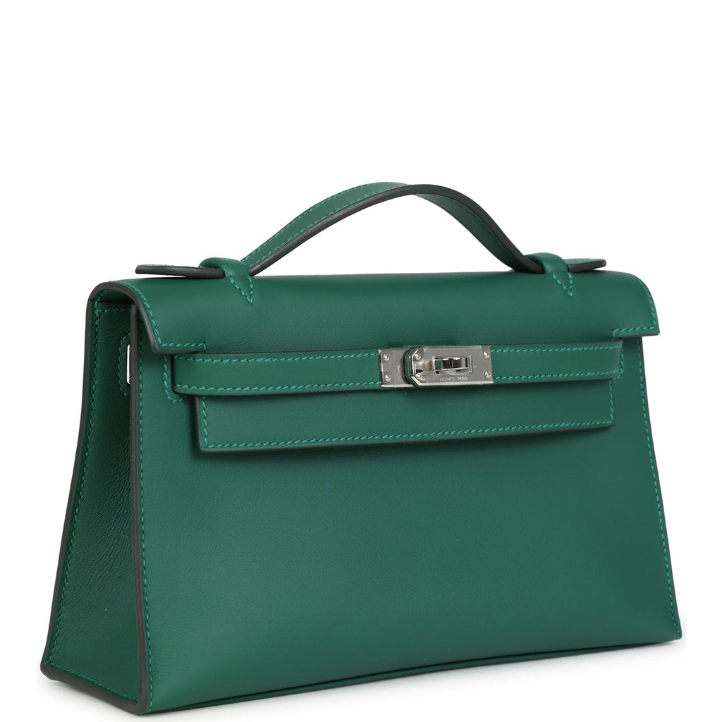 Hermes Kelly Pochette Vert Moyen Swift Palladium Hardware