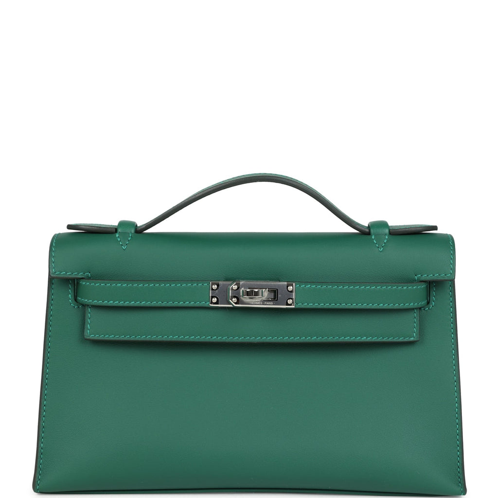 Hermes Kelly Pochette Vert Moyen Swift Palladium Hardware