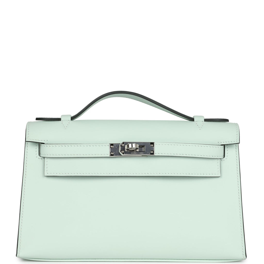 Hermes Kelly Pochette Vert Peppermint Swift Palladium Hardware