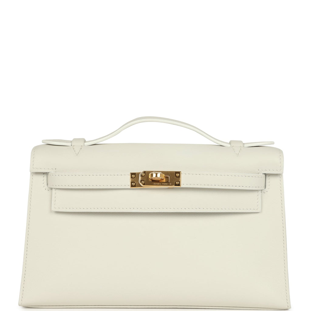 Hermes Kelly Pochette White Swift Gold Hardware