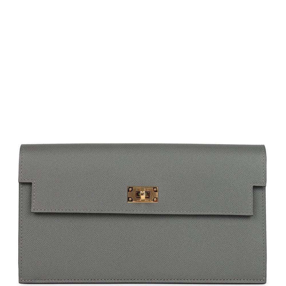 Hermes Kelly Pocket Long Wallet Gris Meyer Madame Gold Hardware