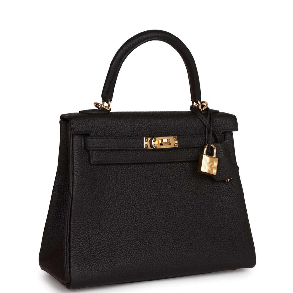 Hermes Kelly Retourne 25 Black Togo Gold Hardware