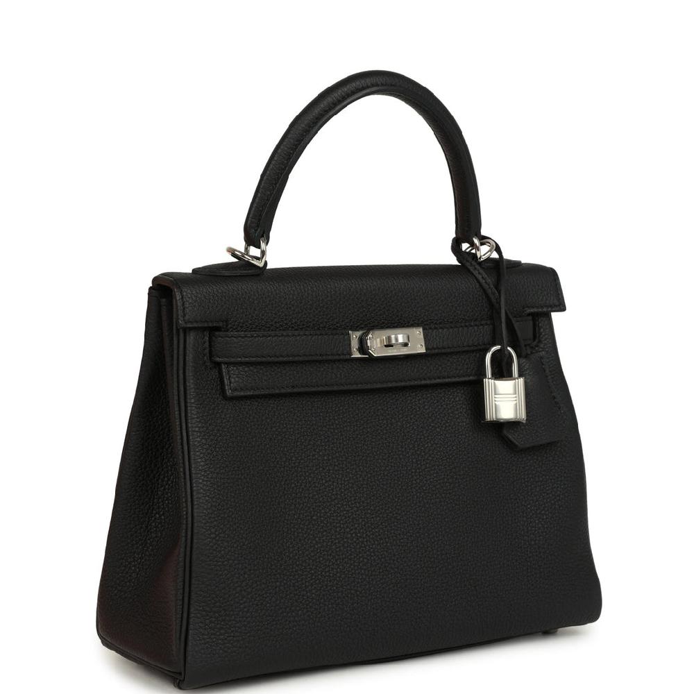 Hermes Kelly Retourne 25 Black Togo Palladium Hardware
