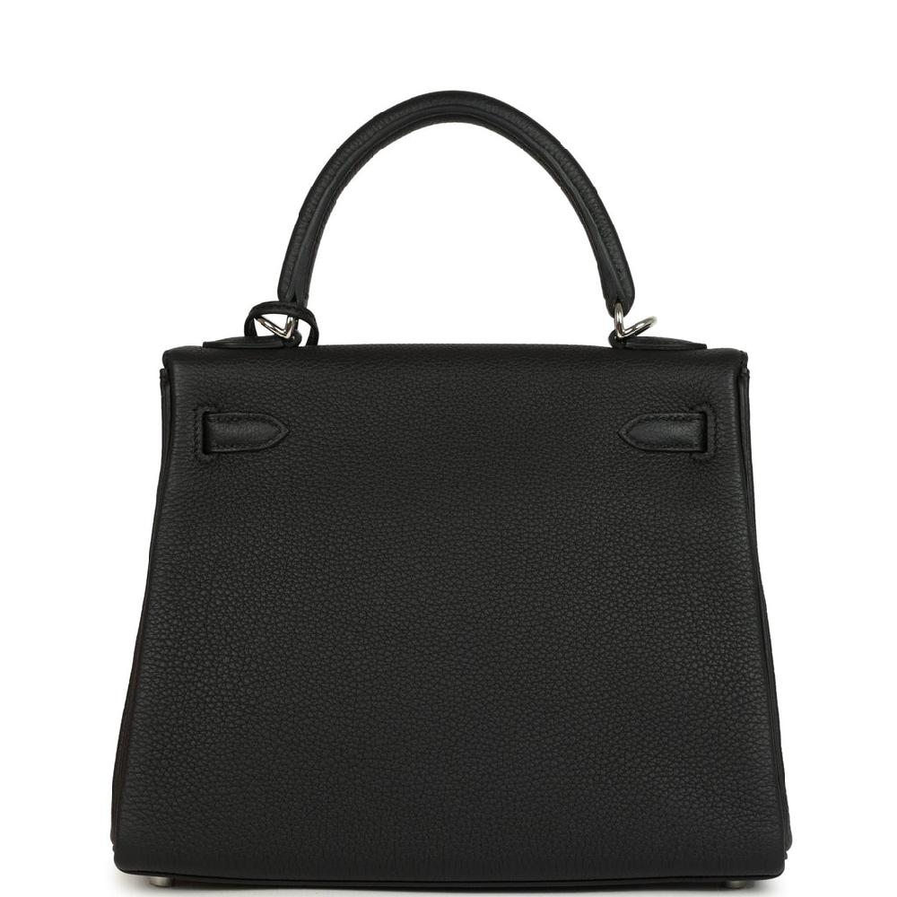 Hermes Kelly Retourne 25 Black Togo Palladium Hardware