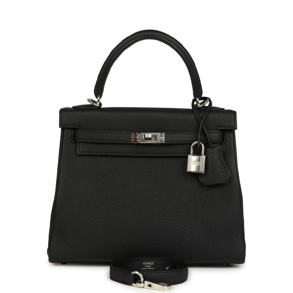 Hermes Kelly Retourne 25 Black Togo Palladium Hardware