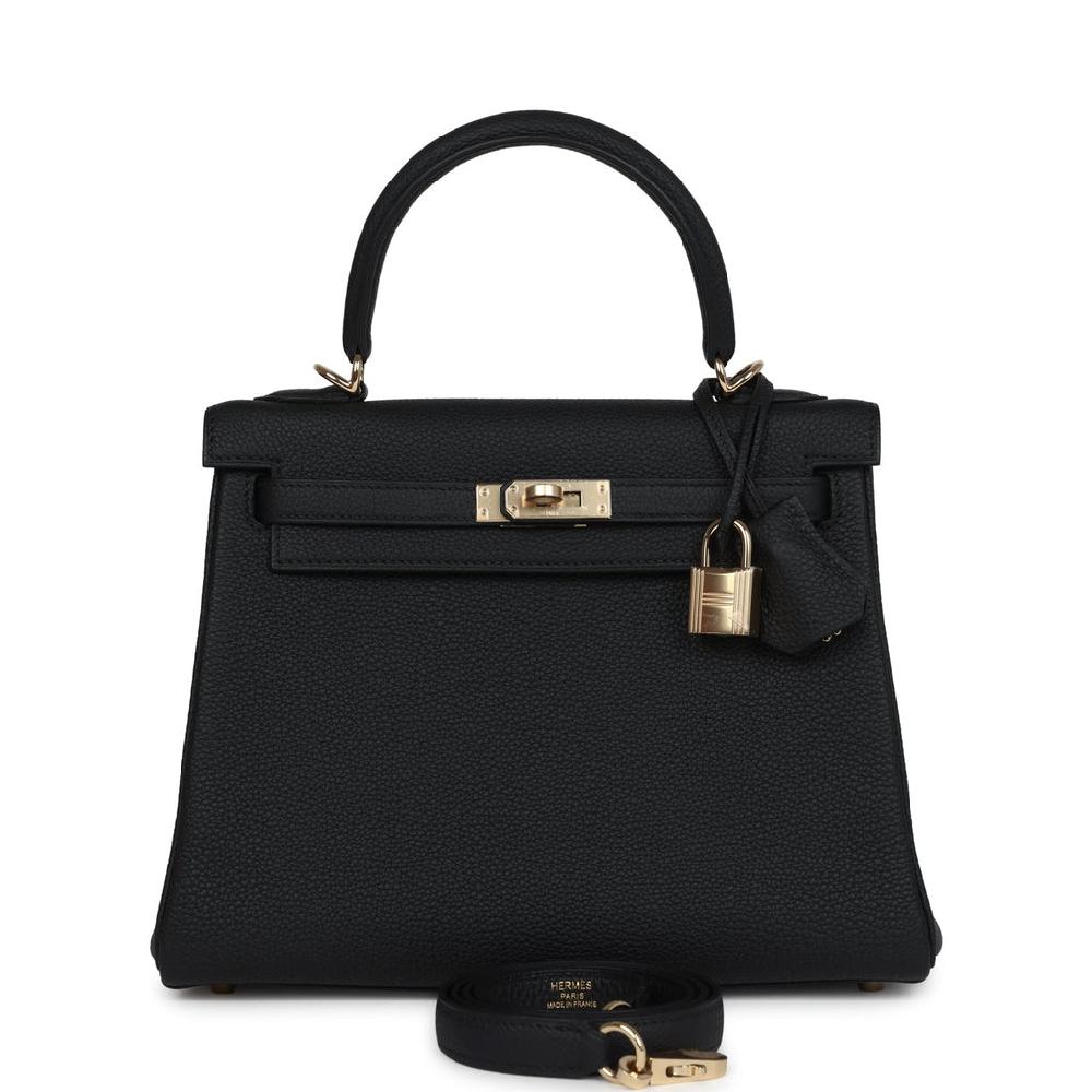 Hermes Kelly Retourne 25 Black Togo Permabrass Hardware