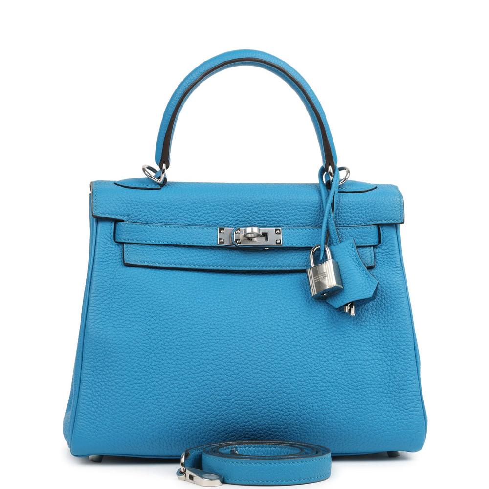 Hermes Kelly Retourne 25 Bleu Zanzibar Togo Palladium Hardware