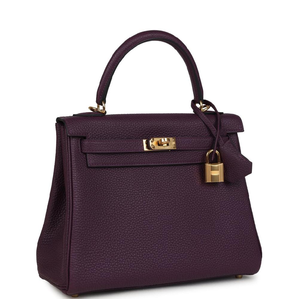 Hermes Kelly Retourne 25 Cassis Togo Gold Hardware