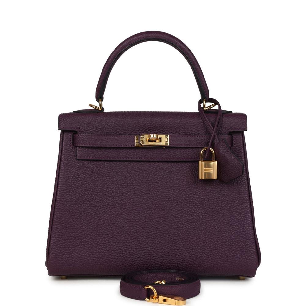 Hermes Kelly Retourne 25 Cassis Togo Gold Hardware