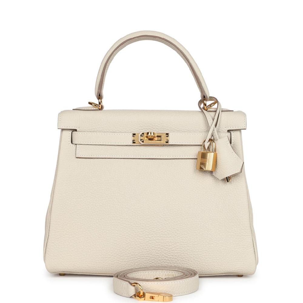 Hermes Kelly Retourne 25 Craie Togo Gold Hardware