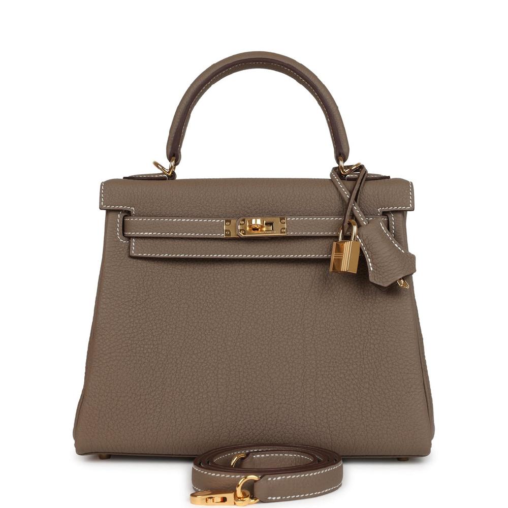 Hermes Kelly Retourne 25 Etoupe Togo Gold Hardware
