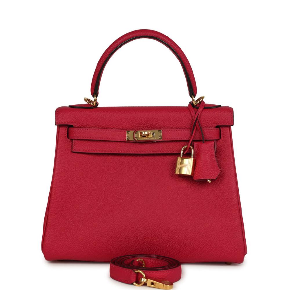 Hermes Kelly Retourne 25 Framboise Togo Gold Hardware