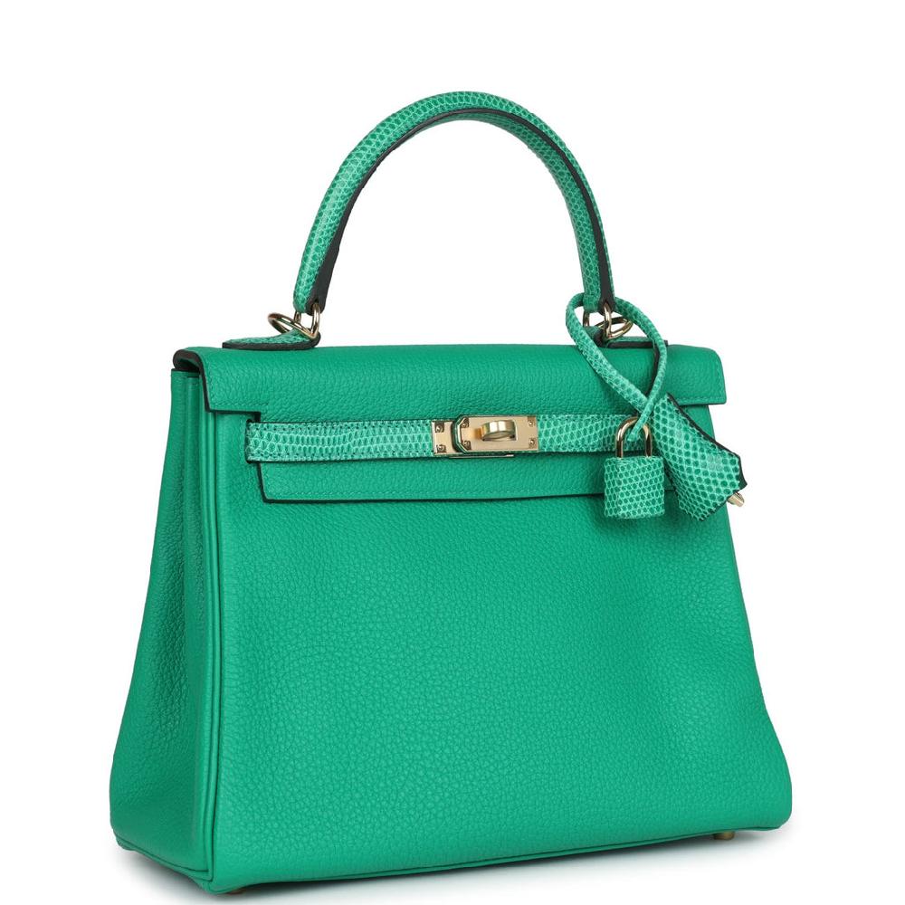 Hermes Kelly Retourne 25 Menthe Togo And Varanus Niloticus Lizard Touch Permabrass Hardware