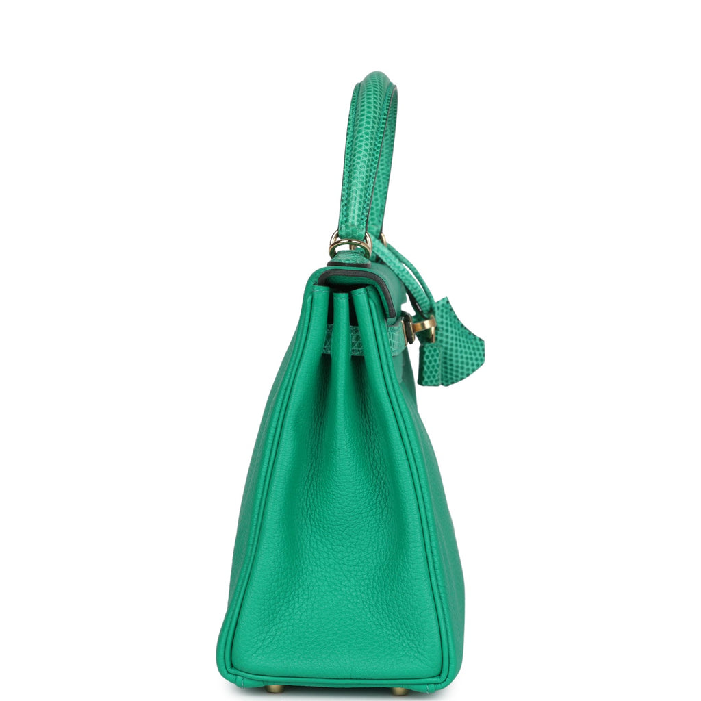 Hermes Kelly Retourne 25 Menthe Togo And Varanus Niloticus Lizard Touch Permabrass Hardware