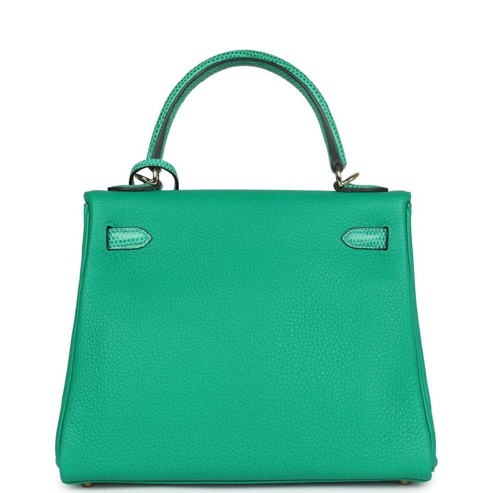 Hermes Kelly Retourne 25 Menthe Togo And Varanus Niloticus Lizard Touch Permabrass Hardware