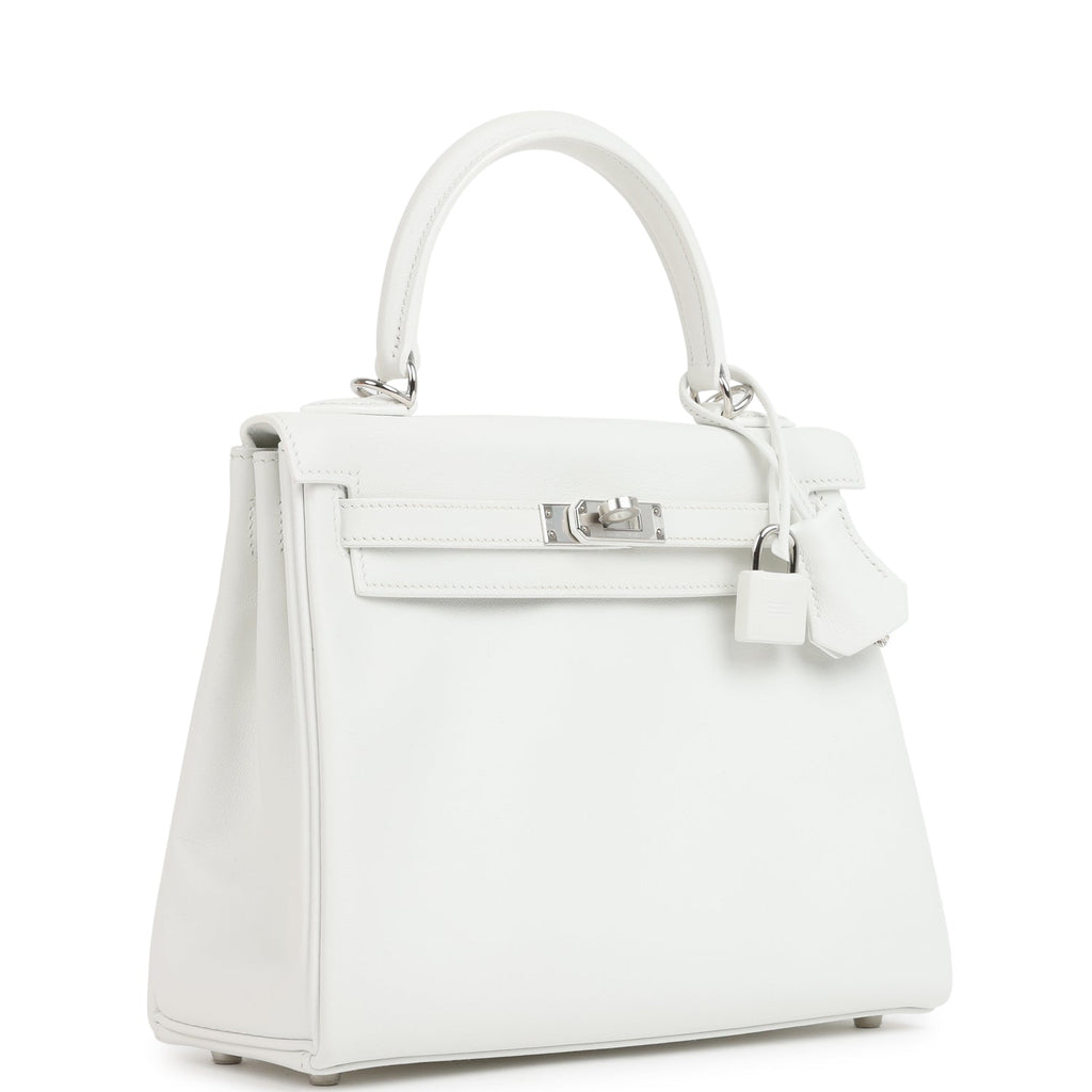 Hermes Kelly Retourne 25 New White Swift Palladium Hardware