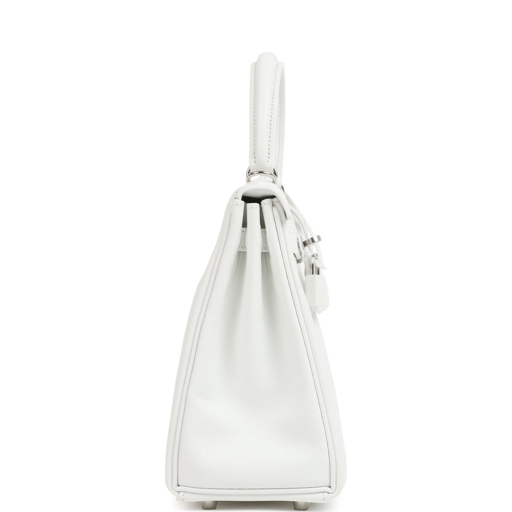 Hermes Kelly Retourne 25 New White Swift Palladium Hardware