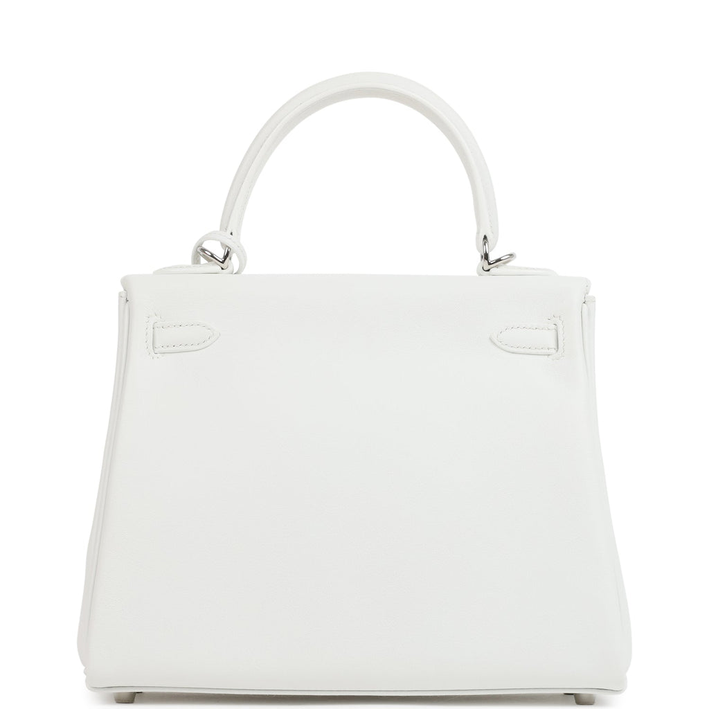 Hermes Kelly Retourne 25 New White Swift Palladium Hardware