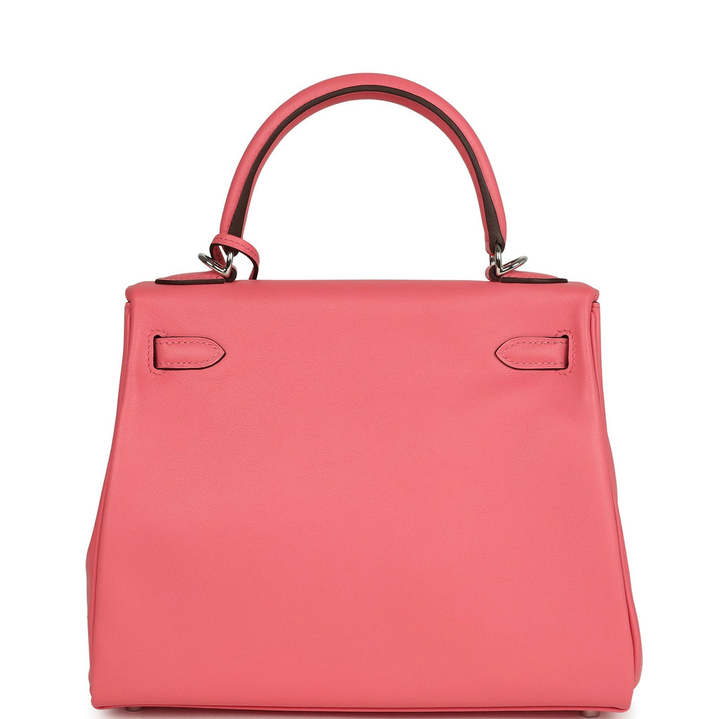 Hermes Kelly Retourne 25 Rose Azalee Swift Palladium Hardware