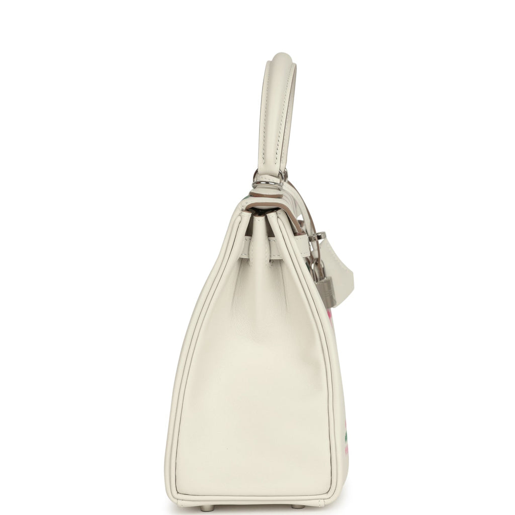 Hermes Kelly Retourne 25 "Tartan Light" Gris Pale Vert Moyen And Bubblegum Swift Palladium Hardware