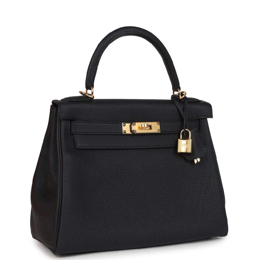 Hermes Kelly Retourne 28 Black Togo Gold Hardware